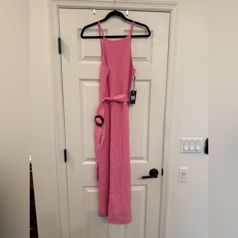 NWT NICHOLAS Lily Ribbed Sleeveless Midi Belted Knit Dress in Pink Large - Picture 1 of 10